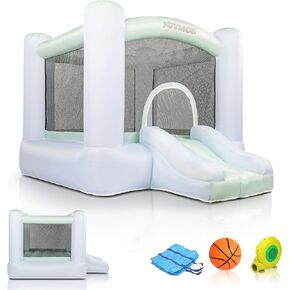 JOYMOR Inflatable Indoor Bounce House for Kids 3-6 w/Air Blower and Basketball Hoop, Small Bounce House for Kids and Toddlers Indoor Party, Indoor Bounce House with Slide for Toddlers