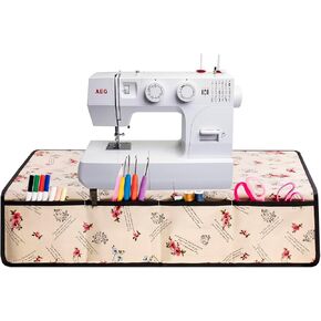 Sewing Machine Mat for Table Household Sewing Machine Pad Organizer for Sewing Accessories Supplies with 4 Pockets (FLOWERS)