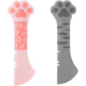 2pcs Dog Cat Food Spoon, Silicone Pet Food Can Opener Cute Dog Cat Paw Spoons for Wet Food Multifunctional Pet Spatula Scoop Mixing Spoons for Cat Dog Wet Dry Food Pet Supplies (Pink & Black)