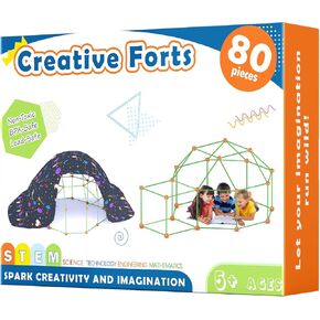 Tiny Land Fort Building Kit Creative Fort Indoor Outdoor for 5,6,7,8 Years Old Boys and Girls STEM Building Toys with Storage Bag DIY Castles Tunnels with 86 Rods and 44 Balls