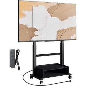 Heavy Duty Rolling TV Stand with Power Outlet, Large Storage Mobile TV Cart for 32-85 Inch TV, Height Adjustable Portable TV Stand on Wheels up to 132 lbs for Living Room, Bedroom, Office