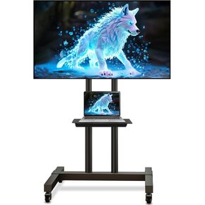 Mobile TV Stand for 32-83 Inch TV up to 110lbs, Portable tv Stand on Wheels with Shelf, Rolling tv Stand for Living Room, Office, Meeting Room, Outdoor