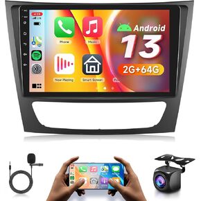 Android 13 Car Radio for Mercedes Benz E Class W211 E200 CLS E320 E500 E350 W219 2002-2010 with GPS Navigation, Rimoody 9 Inch Touch Screen Car Stereo with Bluetooth FM WiFi Mirror Link + Camera
