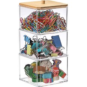 موزع paperclip مع غطاء 3 طبقات صافية ورق مقطع ورقة لسطح المكتب قابلة للتكديس صندوق تخزين المكتب لمكتب مربع منظم أكريليك صغير للحمام
