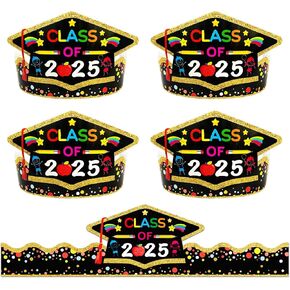 24 Pcs Kindergarten Graduation Hats Paper Graduation Crown for Kids Preschool Graduation Caps Class of 2025 Preschool Graduation Cap with 24 Elastic String for Grad Party Student Supplies