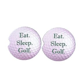 Eat Sleep Golf Car Coasters Set of 2 Funny Golfing Gift for Dad Neoprene Rubber Drink Cup Holder Inserts for Golfers Cart Auto Truck Accessories Fathers Day Handmade by The Painted Pug