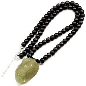 ElisaJewelryArt - Natural Big Rose Quartz Pendant Necklace Black Onyx Beads Necklace Genuine Gemstone Love Stone Clasp Closure Necklace Unisex Necklace (22, Rose Quartz)