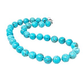 Handmade Beaded Necklace for Women - Natural Blue Turquoise Gemstone Necklace - 12mm Turquoise Beaded Statement Necklace for Women