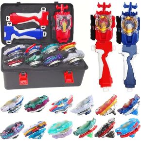 مجموعة القمم القمامة مجموعة ، Burst Gyro Toys 12 قمم الغزل + 2 قاذفات + ملصقات القتال القتالي مع هدية مربع محمولة للأطفال الأولاد