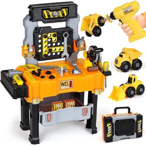 Lehoo Castle Toddler Tool Bench with Drill Electric & Think Construction Opencles ، 2-in-1 Workbench ＆ Toolbox for Kids ، Toy Tool for Toddlers Age ،