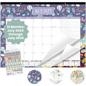 bloom daily planners Desk Calendar 2025-2026 - Academic Year Large Wall Calendar (July 2025 - July 2026) - 21" x 16" Desktop & Hanging Monthly Planner with Stickers for Home or Office - Holiday Icons