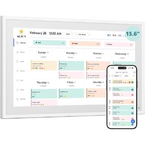 التقويم الرقمي مقاس 15.6 بوصة مخطط روتيني ذكي ، تقويم الجدار/الطاولة الإلكترونية المنزلية مع شاشة عرض/تعمل باللمس التفاعلية لتخطيط جدول العائلة ، مزامنة البيانات السلس والوصول إلى التطبيق