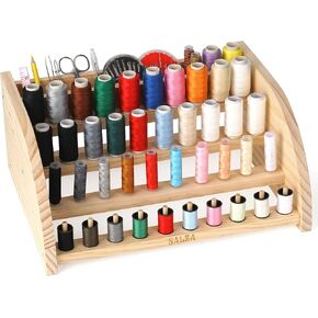 Sewing Thread Organizer with Compartments for Bobbins, Needles & Accessories - Holds Mini and Standard Spools - DIY Assembly Needed - Ideal for Sewing, Hair Braiding, Embroidery, Crafting