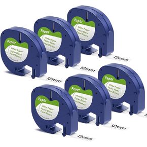 6 Pack Label Maker Tape Replacement for Dymo LetraTag Refills Paper White 1/2" x 13' Dymo Label Maker Refills Tape 12mm, Compatible with Dymo LetraTag 100H Plus LT-100T and LT-200B