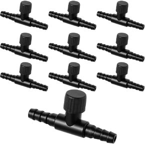 10Pcs Aquarium Air Control Valves for 3/16" (4mm) ID Airline Tubing, Adjustable Black T Shaped Hose Connectors Single Way Plastic Air Flow Controllers Regulators, Air Pump Accessories for Fish Tank