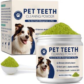 Dental Powder for Dogs Dog Teeth Cleaning Products Dog Tooth Cleaning Powder with Probiotics for Dogs Bad Breath Treatment Plaque and Tartar for Small Medium and Large Pet Dental Cleaner 120 Grams