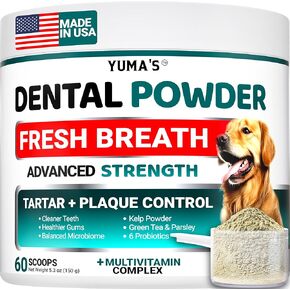 Dog Dental Powder - Breath Freshener - Dog Teeth Cleaning Powder - Tartar and Plaque Off Remover for Dogs - Probiotics - Multivitamin Blend Pet Oral Care Vitamins and Supplements - All Breeds & Sizes