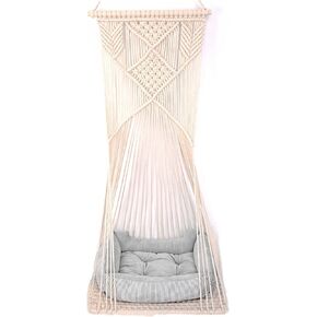 Macrame Hanging Cat Lamock Cat Swing Swing House Pace Saving Window Window with Cotton Cots Cats Toy Tassel Tapestry (Beige ، Swing Bed+Cushion ، L)