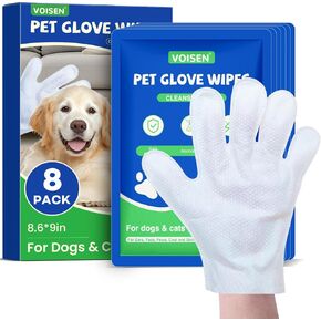 Voisen 48 PCS Pet Glove Pipes للكلاب والقطط ، وتنظيف ومساحات الاستحمام للاستحمام ، ومناديل قفاز الفراء غير المعقولة للتنظيف الجاف للحيوانات الأليفة ، والرعاية اليومية والسفر
