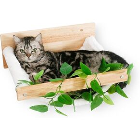 Meowooou Cat Hammock Hamped ، سرير جدران للكيتي ، أثاث القطة الخشبية المطاطية الصلبة ، أرفف القطط الفانيلا ، أرفف الجدران للنوم والتسلق واللعب والتسكع