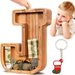 SummiDate Wooden Letter Piggy Bank| Piggy Bank for Boys Girls Toddler| Alphabet J Money Bank| Coin Bank Birthday Gift for Kids|Birthday Easter Gifts for Kids (J)