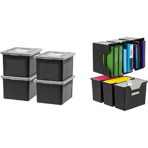 IRIS USA File Box Plastic File Organizer for Letter/Legal File, Document Box, Storage Bin Tote Organizer with Durable and Secure Latching Lid, Stackable, Nestable, BPA-Free, Black 35 Qt. 1 Pack