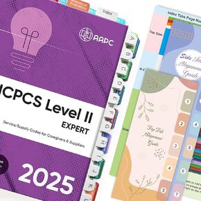 علامات تبويب الفهرس لإصدار AAPC HCPCS المستوى الثاني 2025 ، تم ترقية علامات تبويب الكتب الكاملة (كتاب غير مدرج) ، علامات تبويب مرمزة لكل فصل مع نطاقات رمز ، مغلفة ومقاومة للماء وإعادة تحديد موقعها