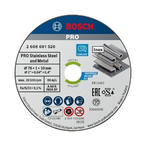 Bosch Professional 2608601520, 5 Expert for INOX Cutting Discs (for Stainless Steel, 76 x 10 x 1 mm, Accessories for Angle Grinders), Gray