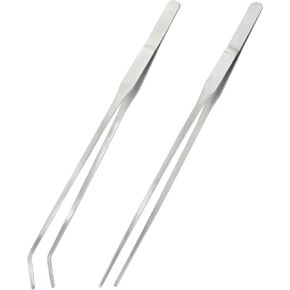 2PCS Stainless Steel Reptile Feeding Tongs, Long Tweezers Aquarium Terrarium Feeder Tools for Reptiles, Lizards, Snakes (Straight and Curved)
