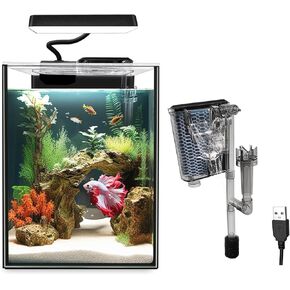 1.5 Gallon Glass Betta Aquarium Starter Kits Small Fish Tank, with Another Spare USB Filter