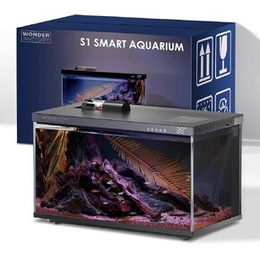 5 Gallon Smart Aquarium Fish Tank Starter kit, Including Modular Filtration, 7 Color Lighting, Automatic Feeder, Temperature Monitor. Self-Cleaning Fish Tank, HD Glass, No Installation Needed