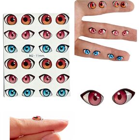 362-11 12 Pairs in Orange, Brown, Light Blue, Adhesive or Self-Adhesive 3D Resin Eyes, 11mm Wide, for use with Clay, Cold Porcelain, Sculpture, Polymer Clay, EVA, Felt, Fabric, Plaster, Anime Eyes
