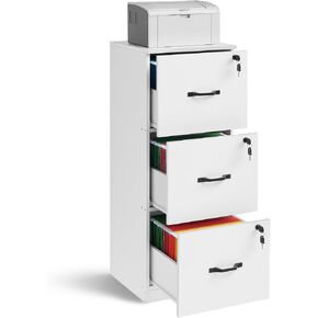 VASAGLE File Cabinet, 3 Drawers Filing Cabinet for Home Office, with Wheels, for A4, Letter Sized Documents, Hanging File Folders, Rustic Brown and Ink Black UOFC065B01