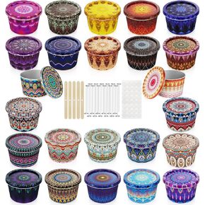 HappyHube علب شمعة فارغة-24 حزمة 2.2 أوقية حاويات معدنية ، ومجموعات صنع شمعة DIY ، وعلبها الصدأ الصديقة مع الأغطية (24 نوع من الجرار)