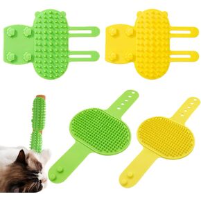 4 PCS Cat Self Groomer ، Silicone Cat Brush Combs ، Soft Cat Face Face Rubber Cat Massager للقطط الداخلية ، خدش زاوية القط ، مستلزمات Pet Cat Scratferning ، الأخضر والأصفر