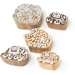 Hashcart Wooden Stamp Block - Printing Stamp Design Set | Block for Printing Saree Border | Dresses, Craft Card Making, Scrapbook, Clay Pottery | Set of 5