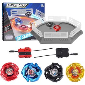 Gyro X Stadium Battling Set, 4 Spinning Tops, 2 Launchers and Arena with X Acceleration Rail, Boys Toys Kids Birthday Gift Ideals, 6+ Years Old (Grey)