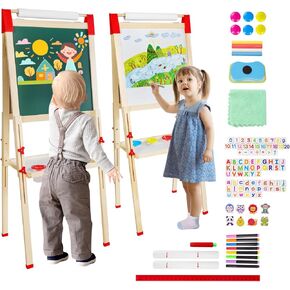 Art Easel for Kids with Paper Roll joudce-sidder stidboard and whitboard height leight apport apport aprid aprid aceel with accessories hift for boys and girls