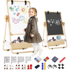 Kids Art Easel Isting issing easel مع مشبك الورق القابل للطي الارتفاع القابل للتعديل الحامل القابل للتعديل 360 درجة من السبورة البيضاء القابلة للتدوير مع إكسسوارات هدية للأولاد الصغار الصغار