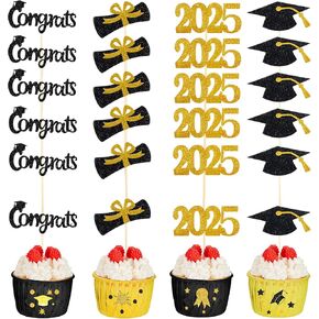 Chinco 100 PCS 2025 Cucke Cupcake Toppers Class of 2025 Food Apetizer تختار Glitter Grad Cap Cupcake Cupcake Mini Grad Topper Decoration for Cake Graduation Party Supplies