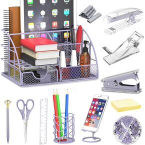 Office Desk Organizers, Rose Gold 13PCS Office Supplies and Accessories Desk organizer, Acrylic Stapler, Staple Remover, Clips, Scissor, Phone Holder, Pen, Pen Holder, Tape Dispenser