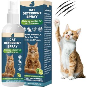 Cat deterrent spray Natural green lemon flavor Non-toxic anti scratch formula for cat and dog,Safe indoor and outdoor repellent for furniture,Blanket and plants Effective pet training assistance 100ML