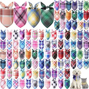 Sweetude 100 PCS Dlaid Dog Bandanas Bulk Pet Triangle Diving Pibs Puppy Cerchief القابل للتعديل