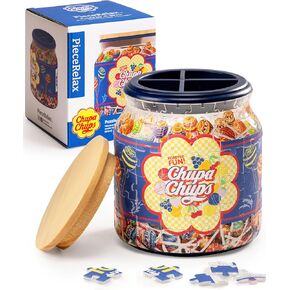 chupa chups x picerelax 3d puzzle jar 96 قطعة بلاستيكية للبالغين - الذكريات الخالدة - المرح الرجعية تشمل المقسم كحامل للقلم والأواني مع غطاء خشبي لدراسة طعام المطبخ [BB1044]