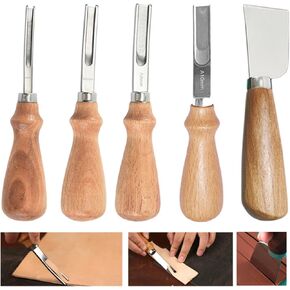 Leather Edge Skiving Beveler Tool Set,French Beveler,Wide Mouth Leathercraft Edge Skiving Beveler Leather Edge Trimmer with Wooden Handle Four Sizes(4mm,6mm,8mm and 10mm)