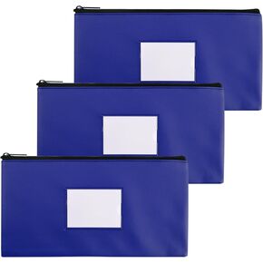 أكياس المال الأزرق مع Zipper (3 عبوات) - قابلة لإعادة الاستخدام 11.25 "× 6.25" حقيبة ودائع مصرفية ، حقيبة المال للنقد ، المنزل ، الحرف اليدوية ، البائعين في السوق - الأكياس النقدية للعملة الجلدية