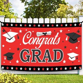 Katchon ، Xtralarge Congrats Banner Red - 72 × 44 بوصة | فئة شعار التخرج من 2025 ، ديكورات التخرج الأحمر والأسود 2025 | خلفية ، 2025 زخارف حفلة الدراسات العليا