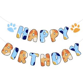 Blue Dog Birthday Banner, Blue & Orange, 6.69 x 5.31 Inches, Happy Birthday Banner, Party Decorations