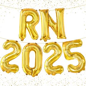 Katchon ، Gold RN 2025 بالونات - 16 بوصة | RN Balloons التخرج | رسائل بالون RN ، زخارف التخرج الممرضة 2025 | RN التخرج ديكورات حزب التخرج | زينة التخرج من مدرسة التمريض 2025