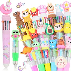 20 Pcs Multicolor Pen in One 10-in-1 & 4-in-1, Fun Pens for Kids, Cute Cartoon Ballpoint Pens, Perfect for Kids School Supplies, Birthdays Gifts, Students Prizes, Party Favors
